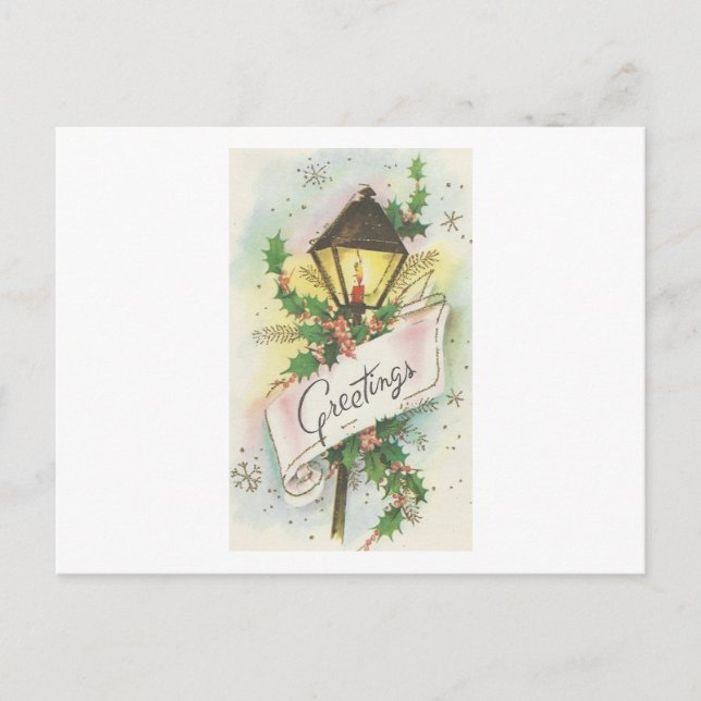 Vintage Christmas Lamp Post Holiday Postcard (Front)