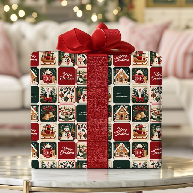 Vintage Christmas Landscape Snowman Custom Wrapping Paper (Vintage Christmas Landscape Snowman Custom Wrapping Paper)