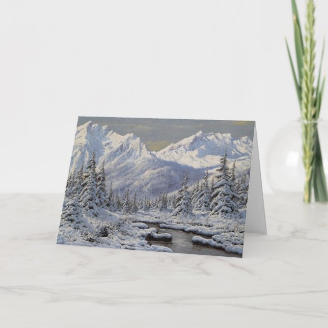 Vintage Christmas Landscape with Snow Mountains Card (Front)