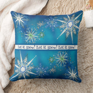 Vintage Christmas "Let It Snow" Snowflake Throw Pillow