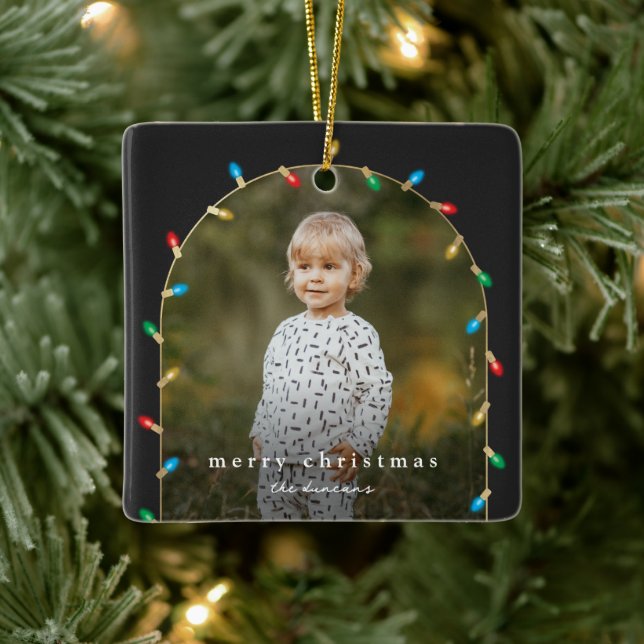 Vintage Christmas Lights Photo Arch Ceramic Ornament (Tree)