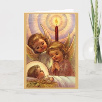 Vintage Christmas - Little Angels & Baby Jesus  Holiday Card by AsTimeGoesBy at Zazzle