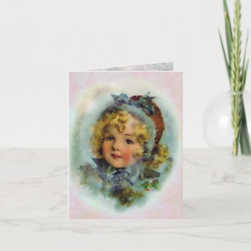 Vintage Christmas Little Girl With Hat In Snow Holiday Card