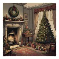 Vintage Christmas Living Room with Christmas Tree