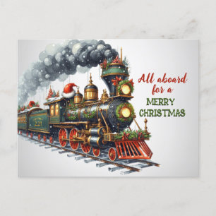 Vintage Christmas Locomotive Train Postcard