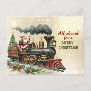 Vintage Christmas Locomotive Train Postcard