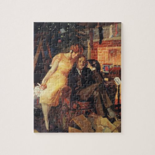 Vintage Christmas Love and Romance Couple Jigsaw Puzzle
