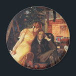 Vintage Christmas, Love and Romance Couple Magnet<br><div class="desc">Vintage illustration Merry Christmas holiday image featuring a happy,  romantic couple opening Christmas gifts by the fireplace and decorated tree. Season's Greetings!</div>