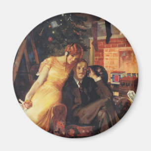 Vintage Christmas, Love and Romance Couple Magnet