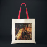 Vintage Christmas, Love and Romance Couple Tote Bag<br><div class="desc">Vintage illustration Merry Christmas holiday image featuring a happy,  romantic couple opening Christmas gifts by the fireplace and decorated tree. Season's Greetings!</div>