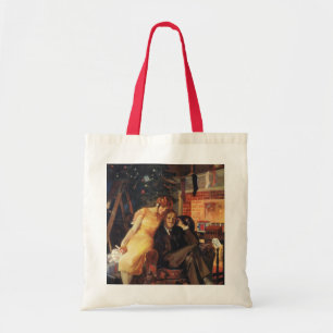 Vintage Christmas, Love and Romance Couple Tote Bag