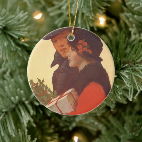 Vintage Christmas Love and Romance Gift Shopping Ceramic Ornament