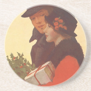 Vintage Christmas, Love and Romance Gift Shopping Coaster