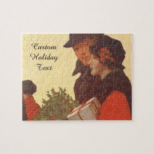 Vintage Christmas, Love and Romance Gift Shopping Jigsaw Puzzle