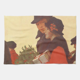 Vintage Christmas, Love and Romance Gift Shopping Kitchen Towel