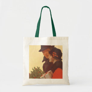 Vintage Christmas, Love and Romance Gift Shopping Tote Bag