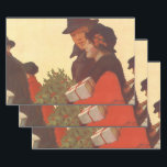 Vintage Christmas, Love and Romance Gift Shopping Wrapping Paper Sheets<br><div class="desc">Vintage illustration Merry Christmas holiday love and romance image featuring a couple shopping during the Christmas rush. The are carrying wrapped presents and holly leaves with red berries.</div>