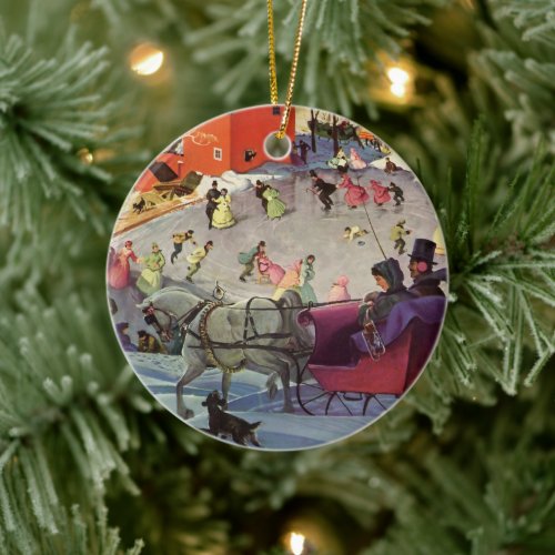 Vintage Christmas, Love and Romance Sleigh Ceramic Ornament