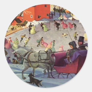 Vintage Christmas, Love and Romance Sleigh Classic Round Sticker