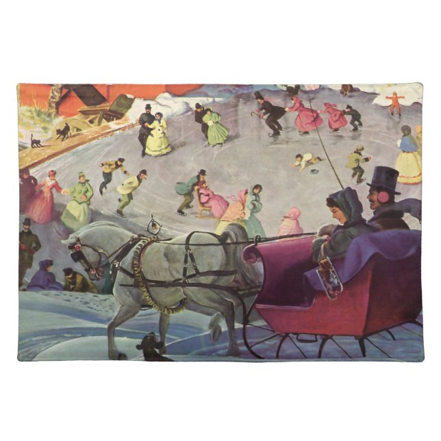 Vintage Christmas, Love and Romance Sleigh Cloth Placemat (Front)