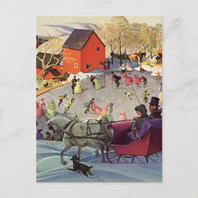 Vintage Christmas, Love and Romance Sleigh Holiday Postcard (Front)