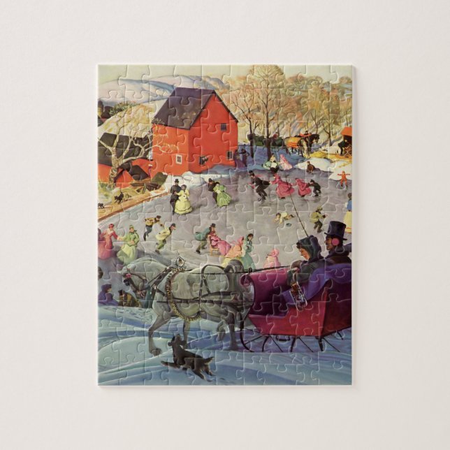 Vintage Christmas, Love and Romance Sleigh Jigsaw Puzzle (Vertical)