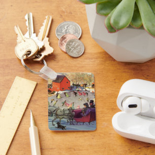 Vintage Christmas, Love and Romance Sleigh Keychain