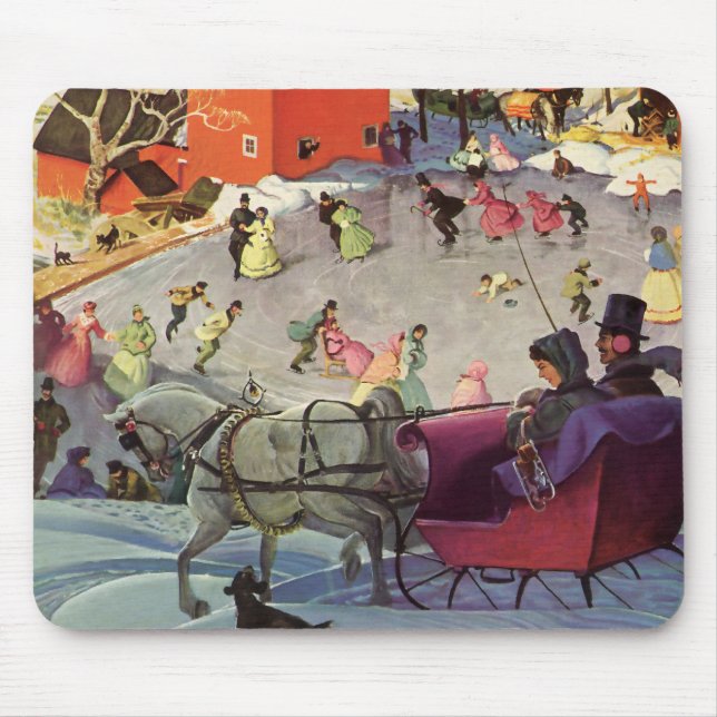 Vintage Christmas, Love and Romance Sleigh Mouse Pad (Front)