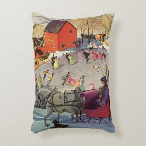Vintage Christmas Love and Romance Sleigh Ride Accent Pillow