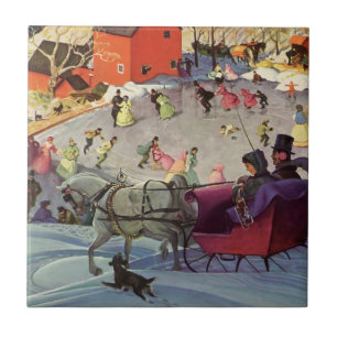 Vintage Christmas, Love and Romance Sleigh Ride Ceramic Tile