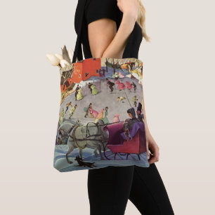 Vintage Christmas, Love and Romance Sleigh Ride Tote Bag
