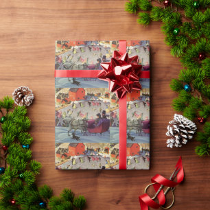 Vintage Christmas, Love and Romance Sleigh Wrapping Paper