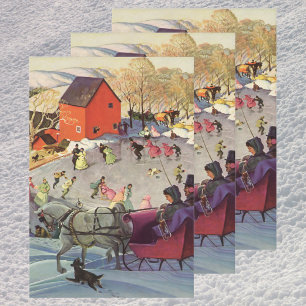 Vintage Christmas, Love and Romance Sleigh Wrapping Paper Sheets