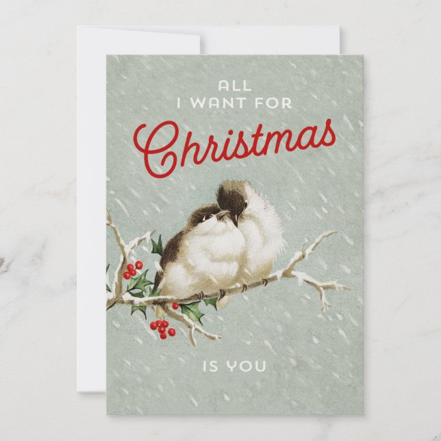 Vintage Christmas Love Birds Holiday Card (Front)