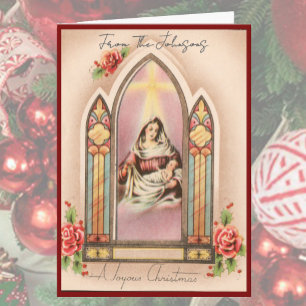 Vintage Christmas Madonna Custom Name Blank Inside Holiday Card