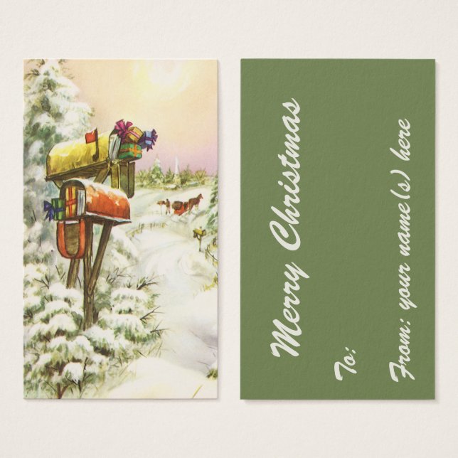 Vintage Christmas, Mailboxes in Winter Landscape  (Front & Back)