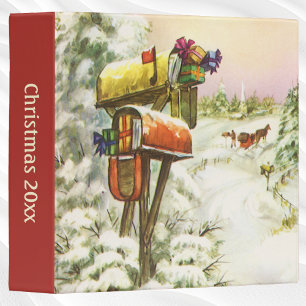 Vintage Christmas, Mailboxes in Winter Landscape 3 Ring Binder