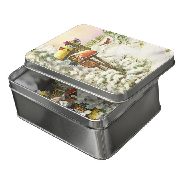 Vintage Christmas, Mailboxes in Winter Landscape  Jigsaw Puzzle (Lid Open)