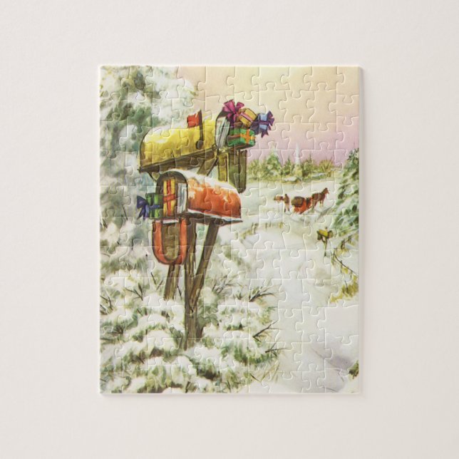 Vintage Christmas, Mailboxes in Winter Landscape  Jigsaw Puzzle (Vertical)