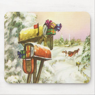 Vintage Christmas, Mailboxes in Winter Landscape Mouse Pad