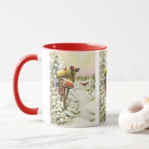 Vintage Christmas, Mailboxes in Winter Landscape Mug