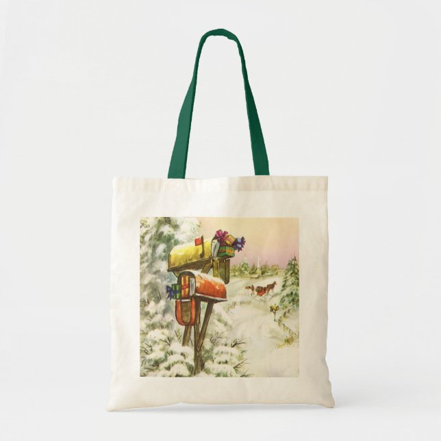 Vintage Christmas, Mailboxes in Winter Landscape  Tote Bag (Front)