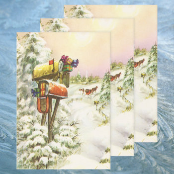 Vintage Christmas  Mailboxes In Winter Landscape Wrapping Paper Sheets by ChristmasCafe at Zazzle