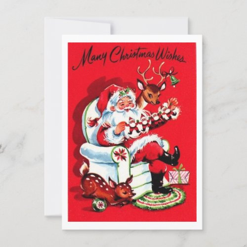 Vintage Christmas Many Wishes Holiday Card