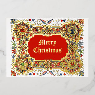 Vintage Christmas Medieval Illuminated Style Foil Holiday Card