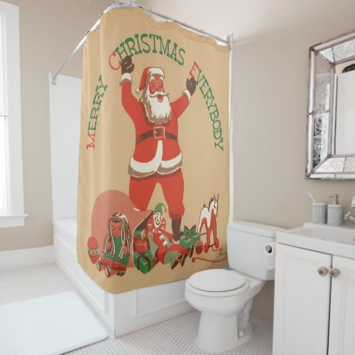 Vintage Christmas Merry Christmas Everybody Shower Curtain