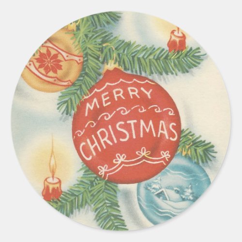 Vintage Christmas Merry Christmas Ornament Classic Round Sticker