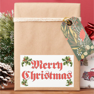 Vintage Christmas, Merry Christmas Text Design Rectangular Sticker