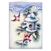 Vintage Christmas Message Birds Blue Birdhouse (Front)