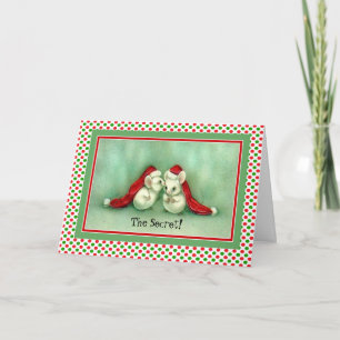 Vintage Christmas Mice in Red Santa's Hat Card